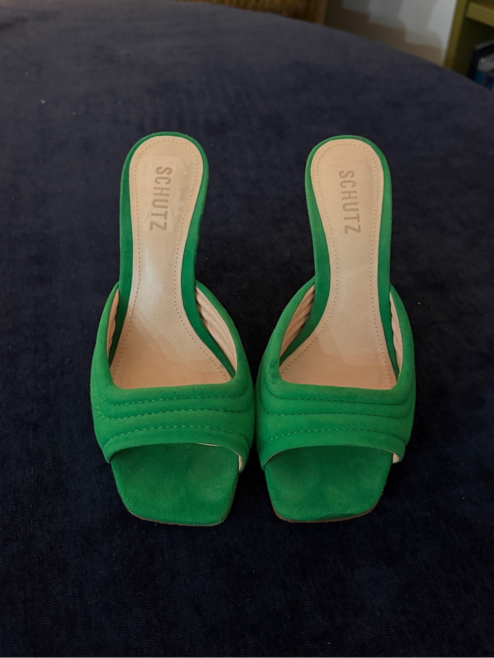 SCHUTZ Green Suede Open-Back Slide Mules